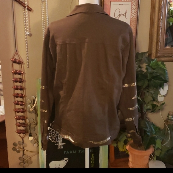DG2 by Diane Gilman Embellished Brown & Gold Jacket Size Large - Picture 4 of 5